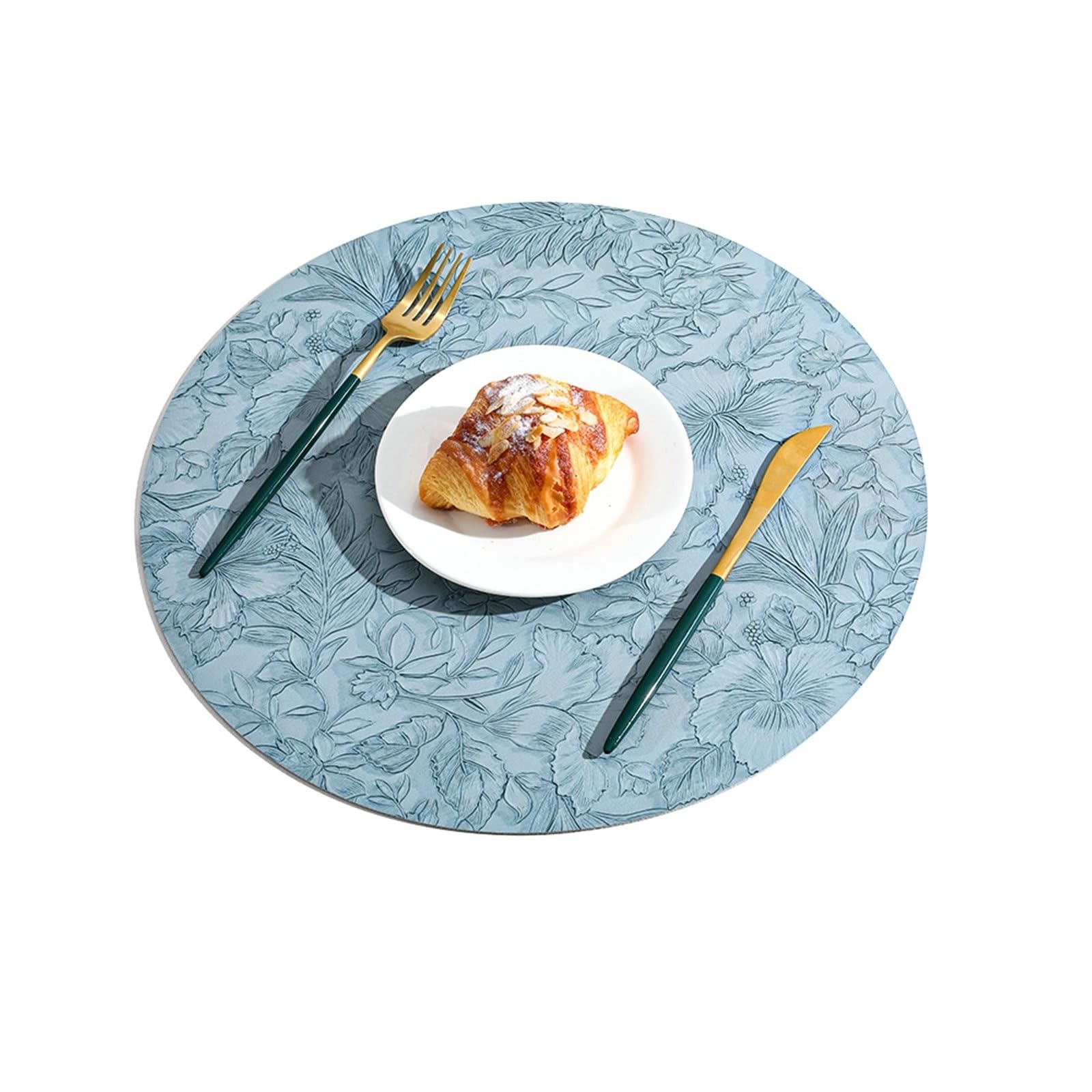 Sets de table ronds bleu ciel motif floral 34 cm faciles à nettoyer pour cuisine