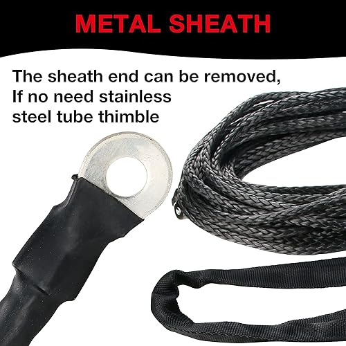 Miniatura 29 de Cuerda de cabrestante sintética de 1/4 pulgadas x 50 pies con funda protectora y dedal, resistencia a la rotura de 10,000 libras, cuerda