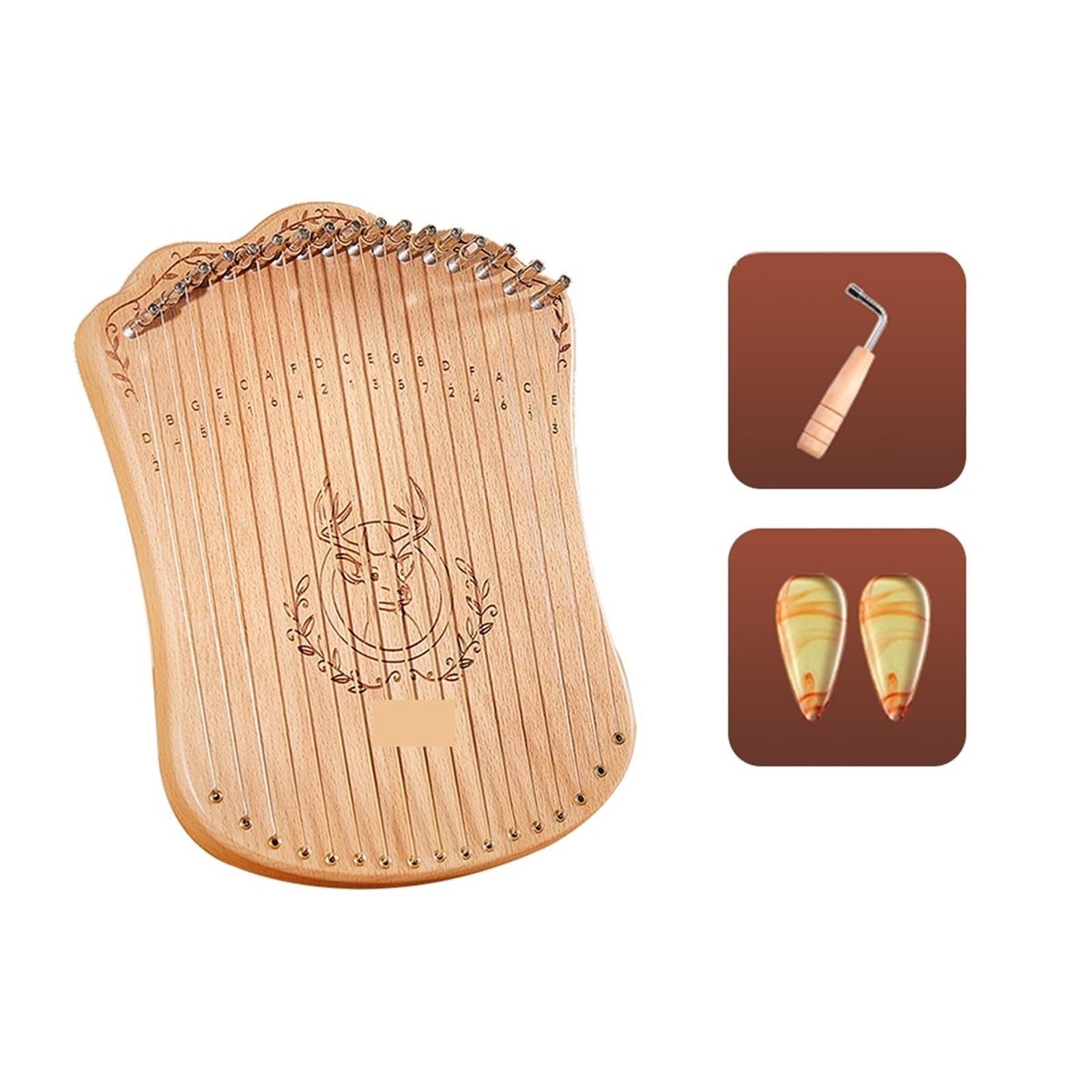 17-saitige Lyra-Harfe, tragbares Harfen-Saiten-Musikinstrument aus massivem Buchenholz mit Stimmschlüssel-Picks for Anfänger, Kinder und Erwachsene für Erwachsene/Anfänger(Log color)