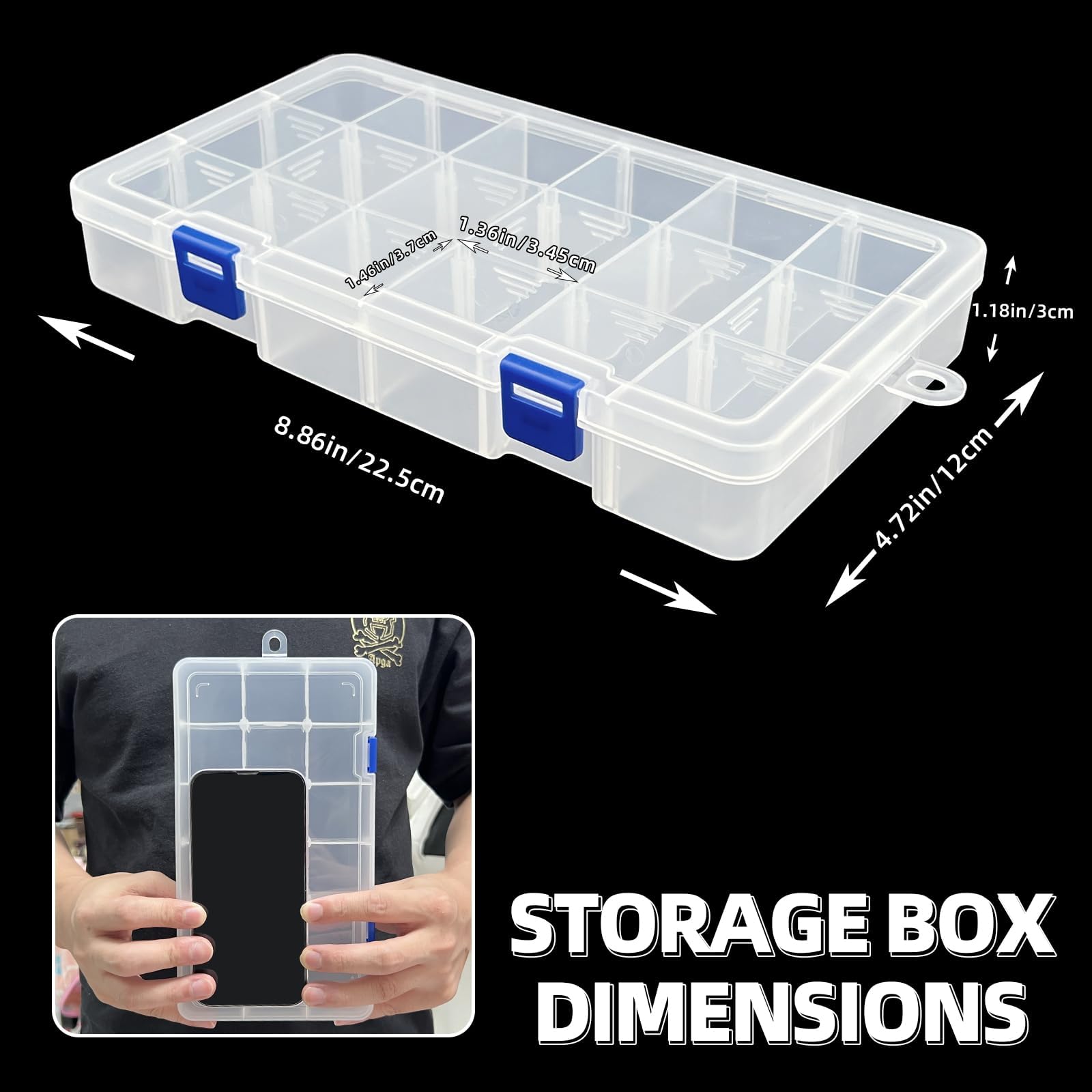 Craft Storage Boxes with Compartments,Qualsen Plastic Storage Boxes,Storage Box Organizer with Lids,Divider Jewellery Box for Beads Earring Tool Box for Fishing Small Accessories (18 Grids,White x 1) - Image 2