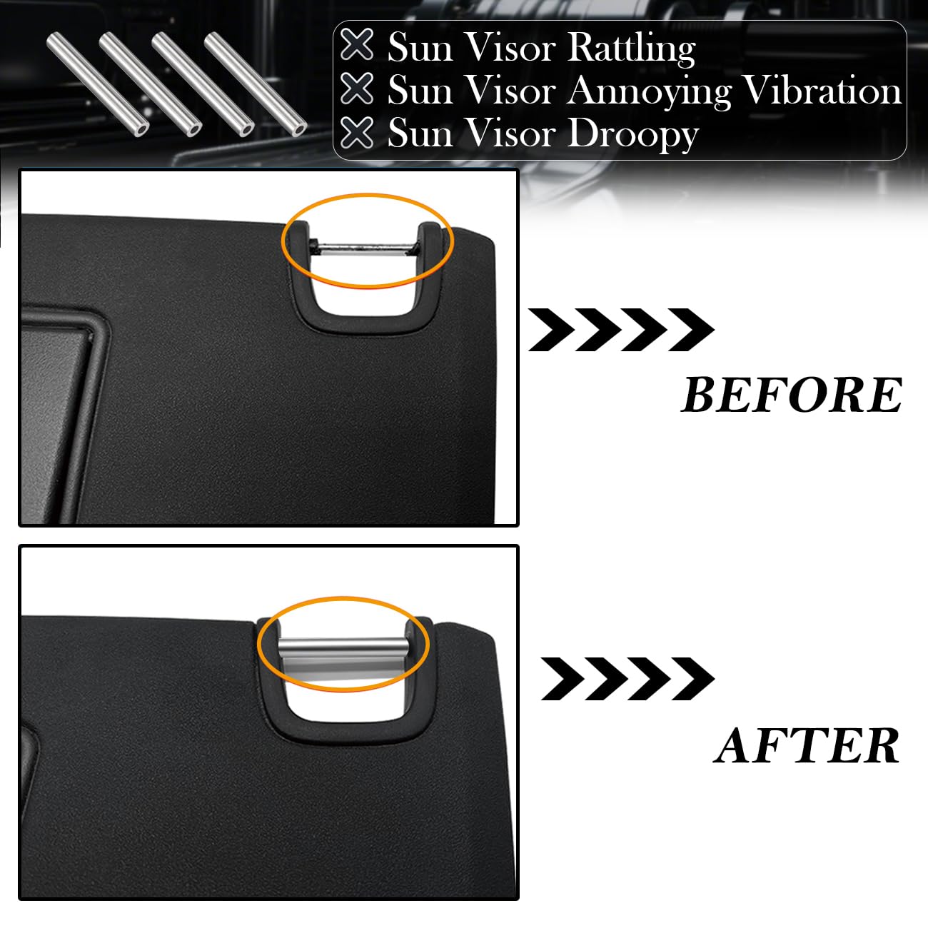 Stainless Sun Visor Repair Kit for Jeep Wrangler JK JKU 2007 to 2017, Visor Tubes for Jeep Wrangler for Passenger Side Sun Visor,4Pcs