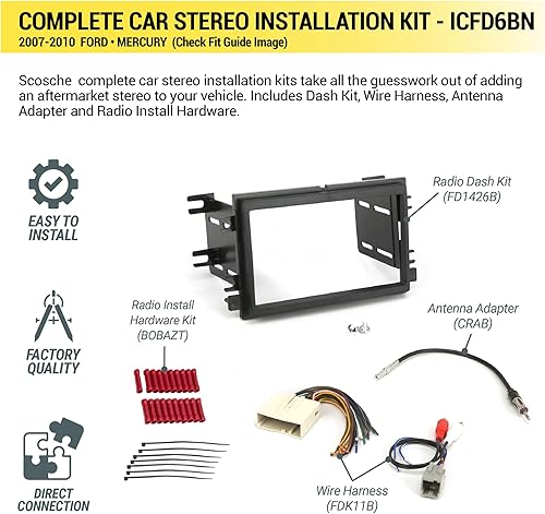 Vista 3 de Scosche ICFD6BN Kit de instalación de tablero de radio Double DIN Compatible con vehículos Ford y Mercury seleccionados 2007-2010 - Kit completo