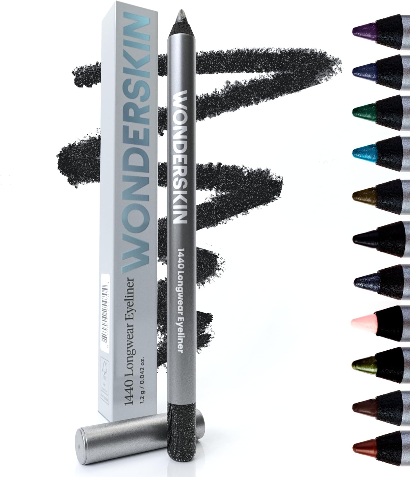 Wonderskin Eyeliner Pencil, 1440 Longwear Black Glitter Eyeliner Pencil - Waterproof, Sharpenable & Smudge Proof (Black Truffle)