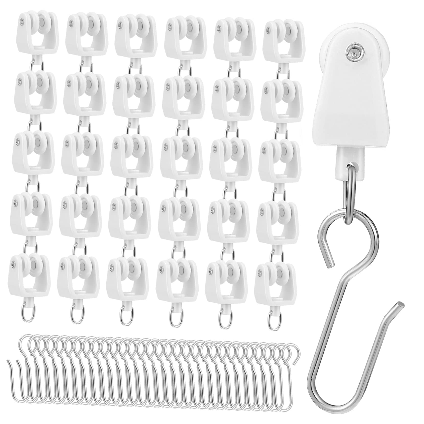 NAMOARLY 30pcs Curtain Track Gliders with Hooks Smooth Sliding Rollers for Easy Curtain Hanging Compatible with Curtains for Windows Bedrooms and Living Rooms