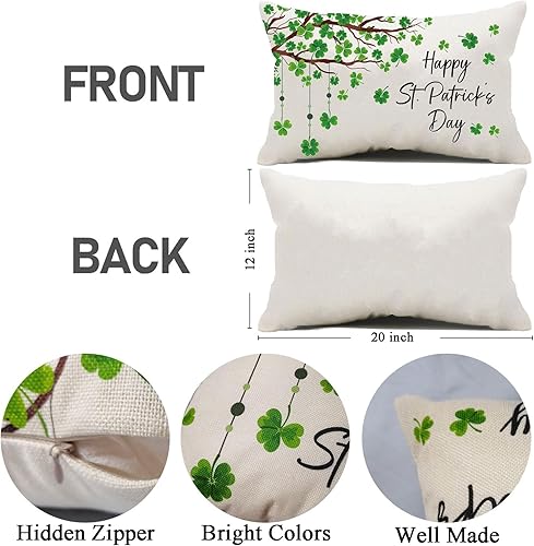 Miniatura 5 de Fundas de almohada del Día de San Patricio de 12 x 20 pulgadas, diseño de árbol de trébol irlandés rústico irlandés, fundas de almohada decorativas