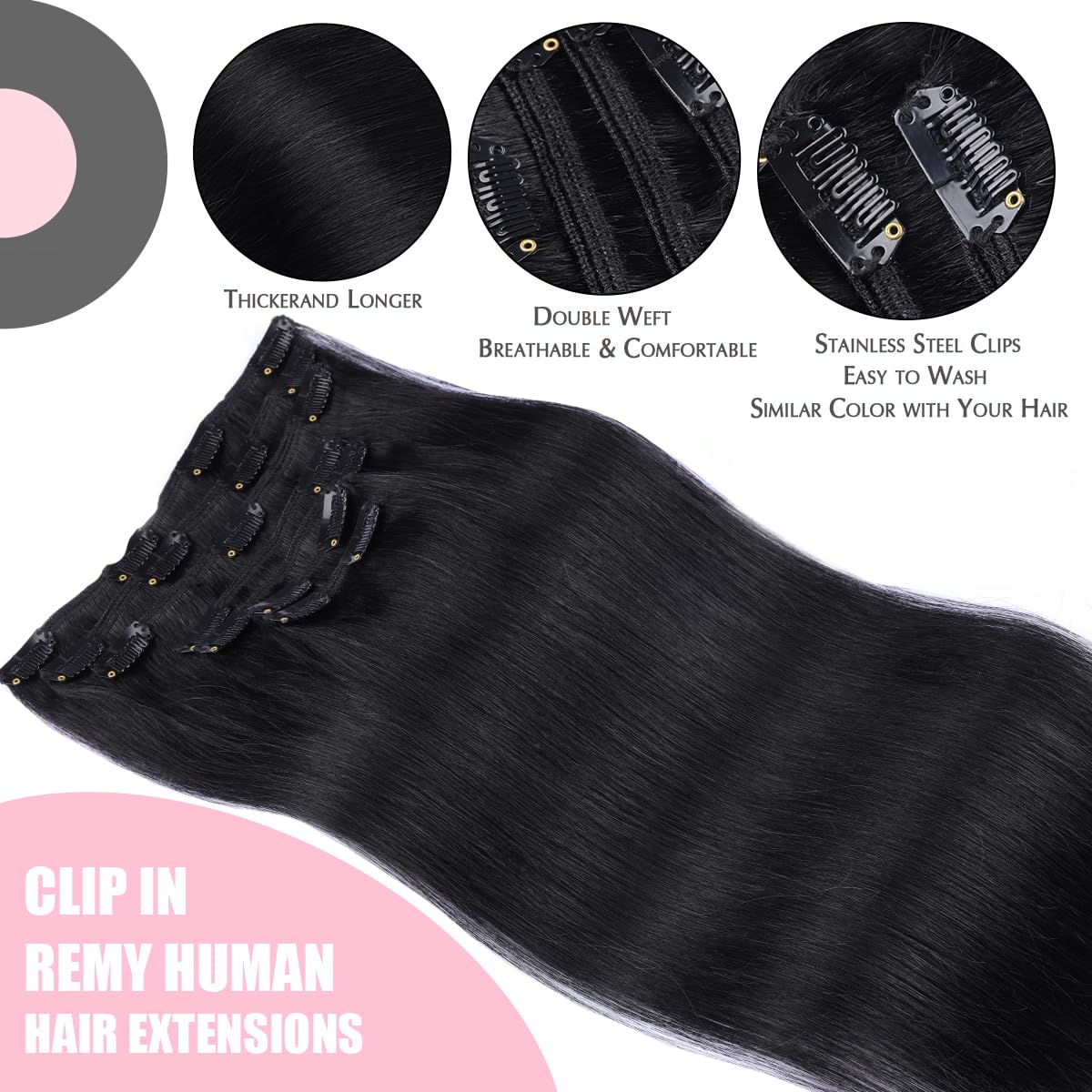 SURNEL Extensiones Clip Pelo Natural 100g 35cm 6 Piezas Castaño Chocolate Extensiones De Clip De Humano Real Extensiones Pelo Natural Remy (C#4-35cm) — view 11