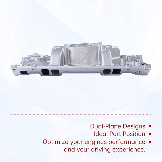 Intake Manifold Satin Aluminum Dual Plane Compatible with SBC Small Block Chevy 1996-2002 Vortec 350