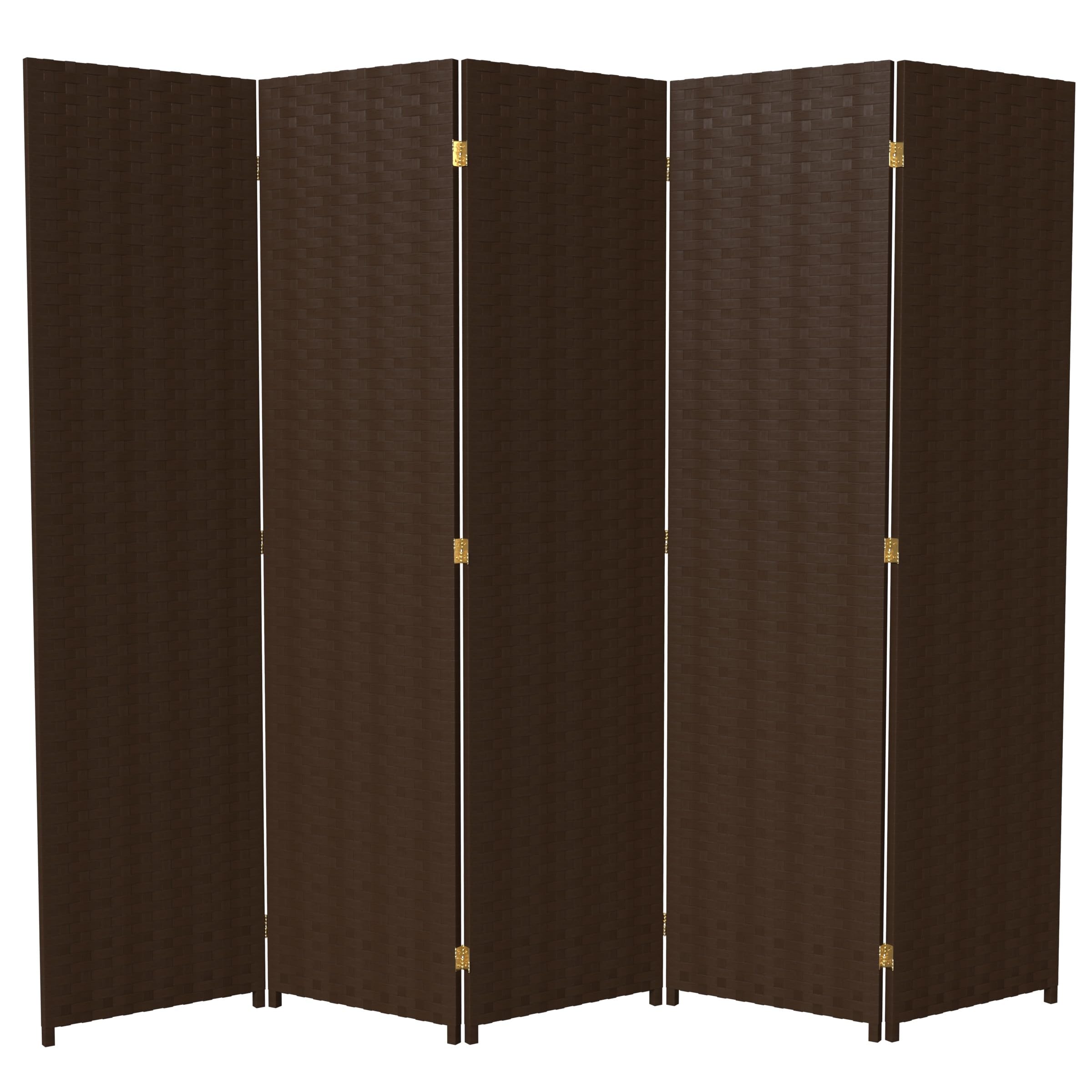 Red Lantern 6 ft. Tall Woven Fiber Room Divider, 5 Panels, Dark Mocha
