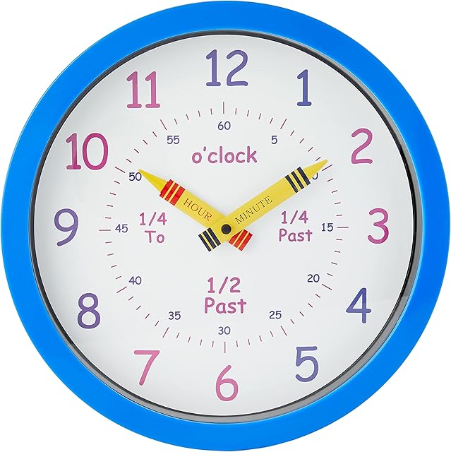 Unity 25 cm Henley Children's Learn The Time Wall Clock, Mirror, Blue, l x w