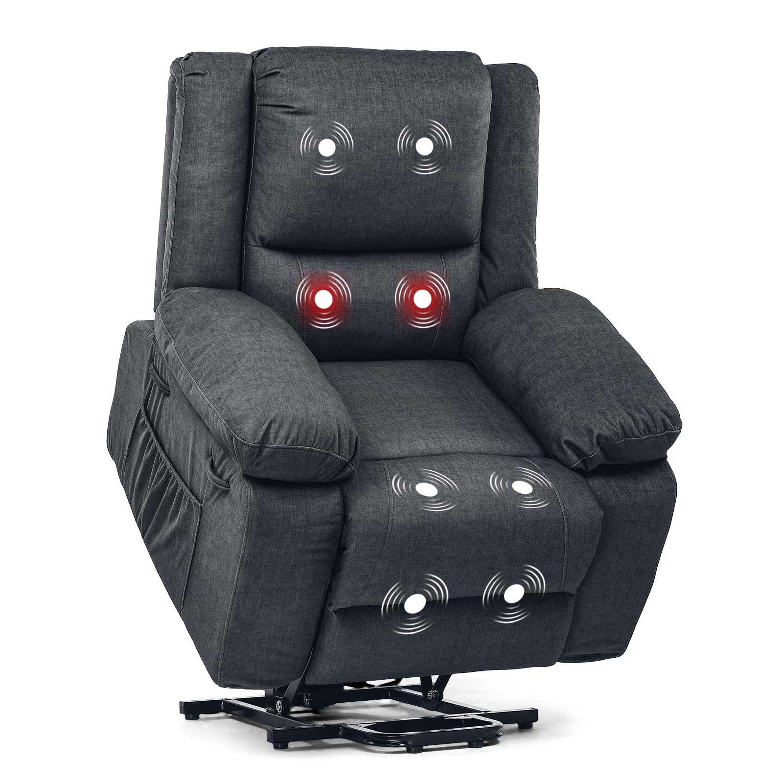 COMHOMAPower Up Lift Chairs Recliners for Elderly, Electric Recliner Chair with Massage and Heat,2 Side Pockets, and Cup Holders, USB Ports, Fabric (Grey)