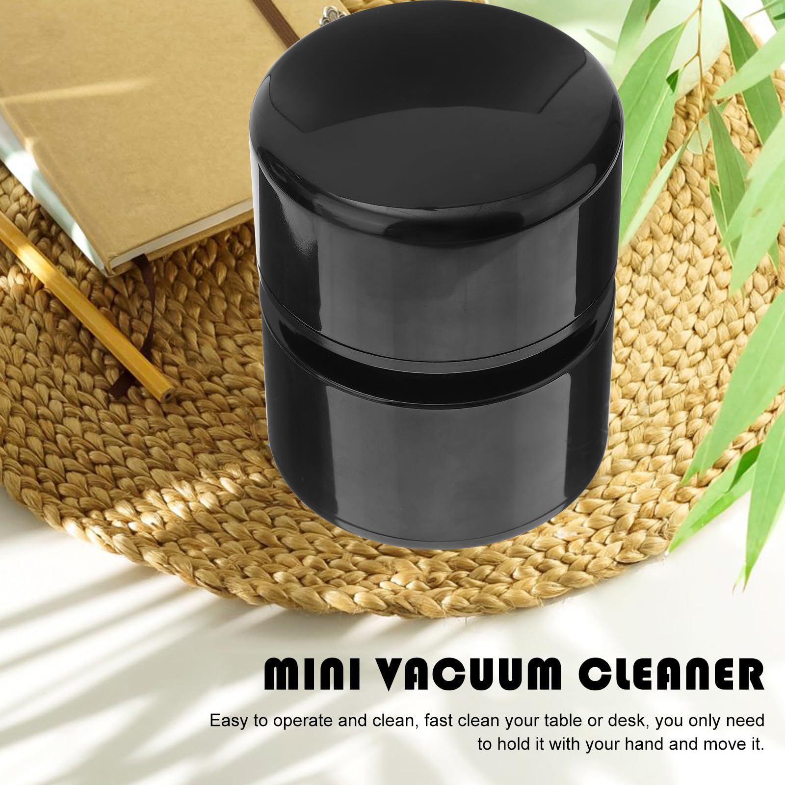 Outanaya Mini Aspiradora Portátil de Escritorio USB Negra, Limpiador de Polvo Rápido y Fácil de Limpiar, Diseño Compacto de Plástico para Hogar y Asiento de Coche