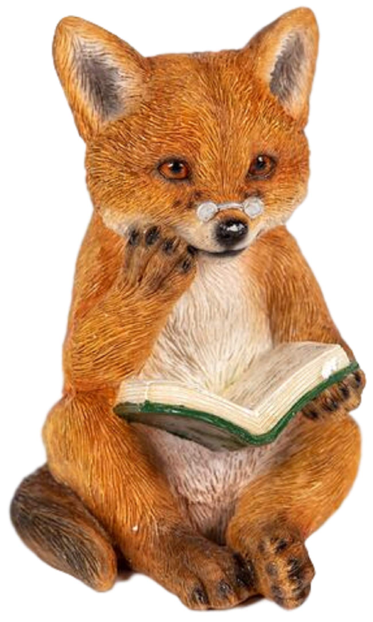 Reading Fox Ornament Figurine Statue Home Decor Garden Wildlife Figurine Indoor Or Outdoor Patio Lawn Frostproof Weatherproof 17cm