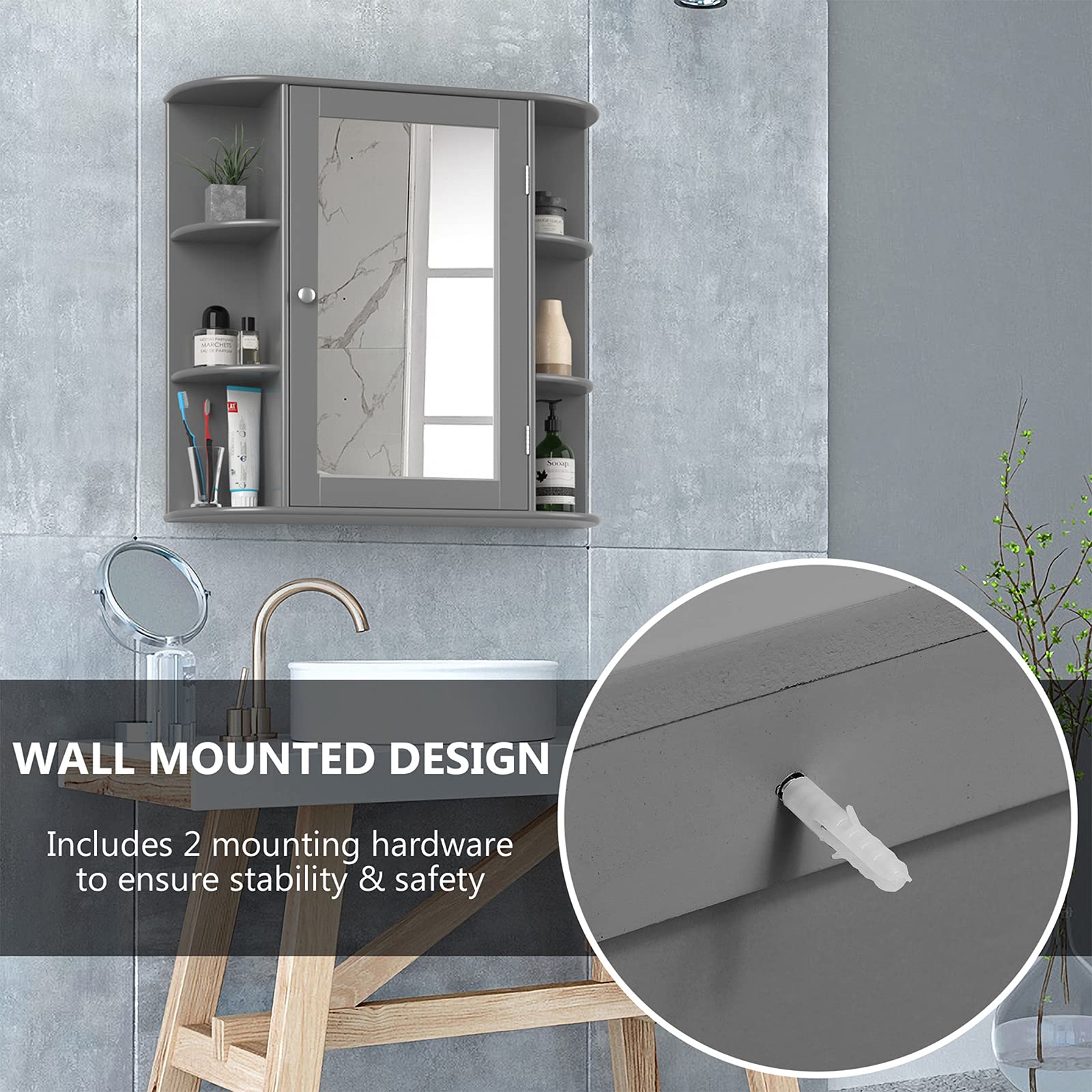 Tangkula Bathroom Medicine with Mirror, Wall Mounted Bathroom