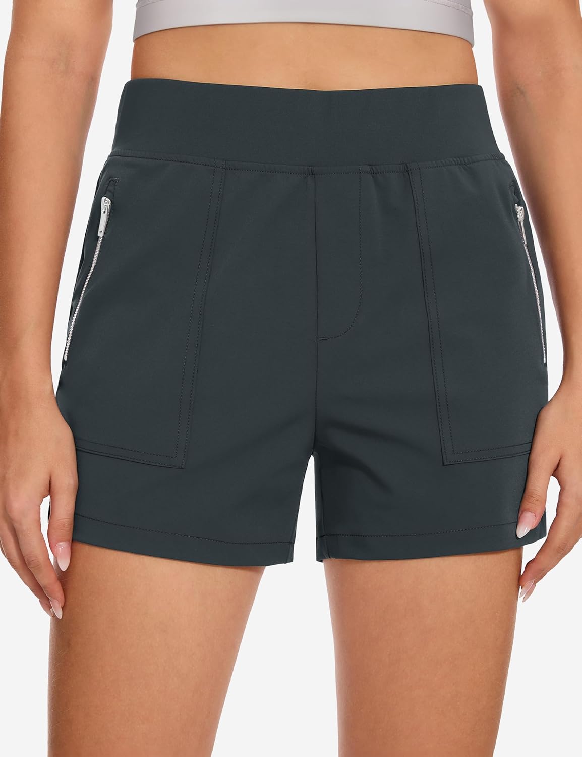 Condition photo showing New/Like New for MAGCOMSEN Women's 4" High Waisted Hiking Golf Shorts 4 Pockets Ladies Comfy Summer Outdoor Casual Athletic Shorts Dark Grey XX-Large