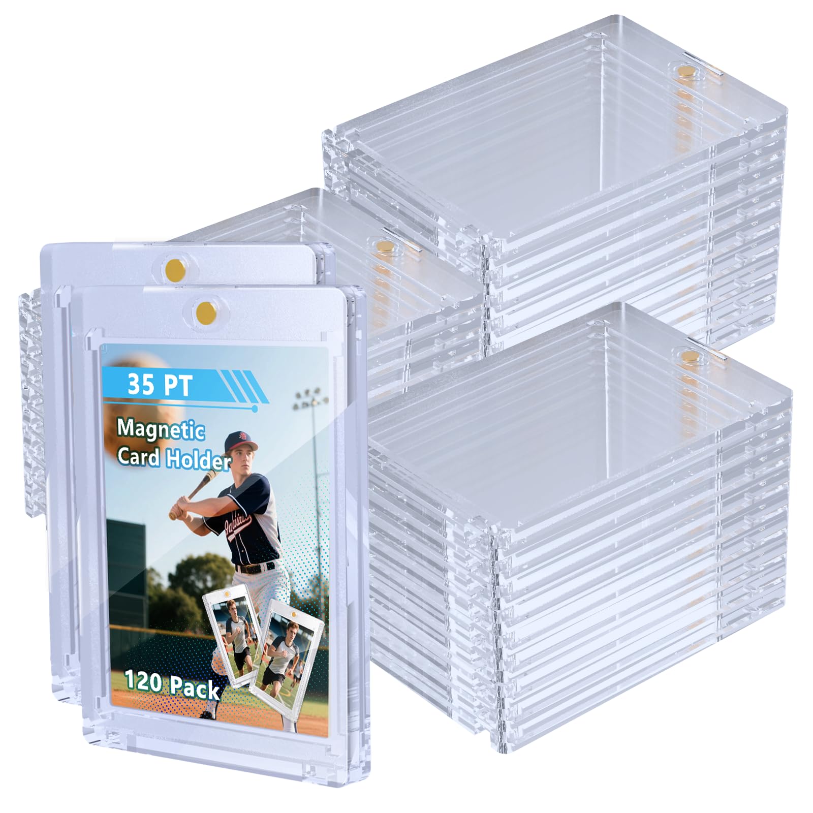 Photo 1 of 120ct Magnetic Card Holder, 35pt One Card Touch Holder for Trading Cards,Baseball Card Protectors Hard Plastic, Display Case for Collectible Cards Sport Cards Game Cards Top Loads for Cards Sleeves