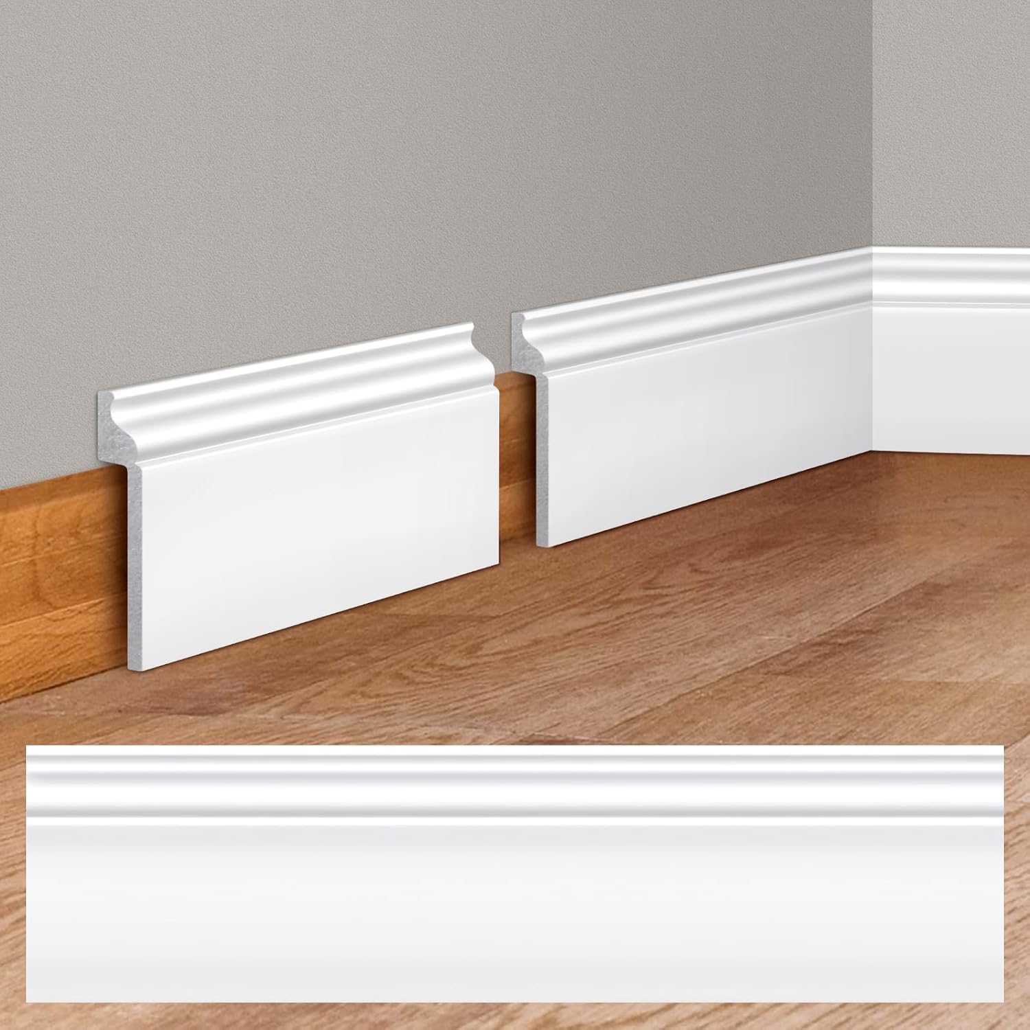 Pangda 4 Pcs 39.4 x 5.5 in White Wall Baseboard Covers Skirting Board Covers for 4.13 x 0.5in Baseboard Trim Polystyrene Moulding Easy DIY Installation for Room Office, Installed with Glue Not Include