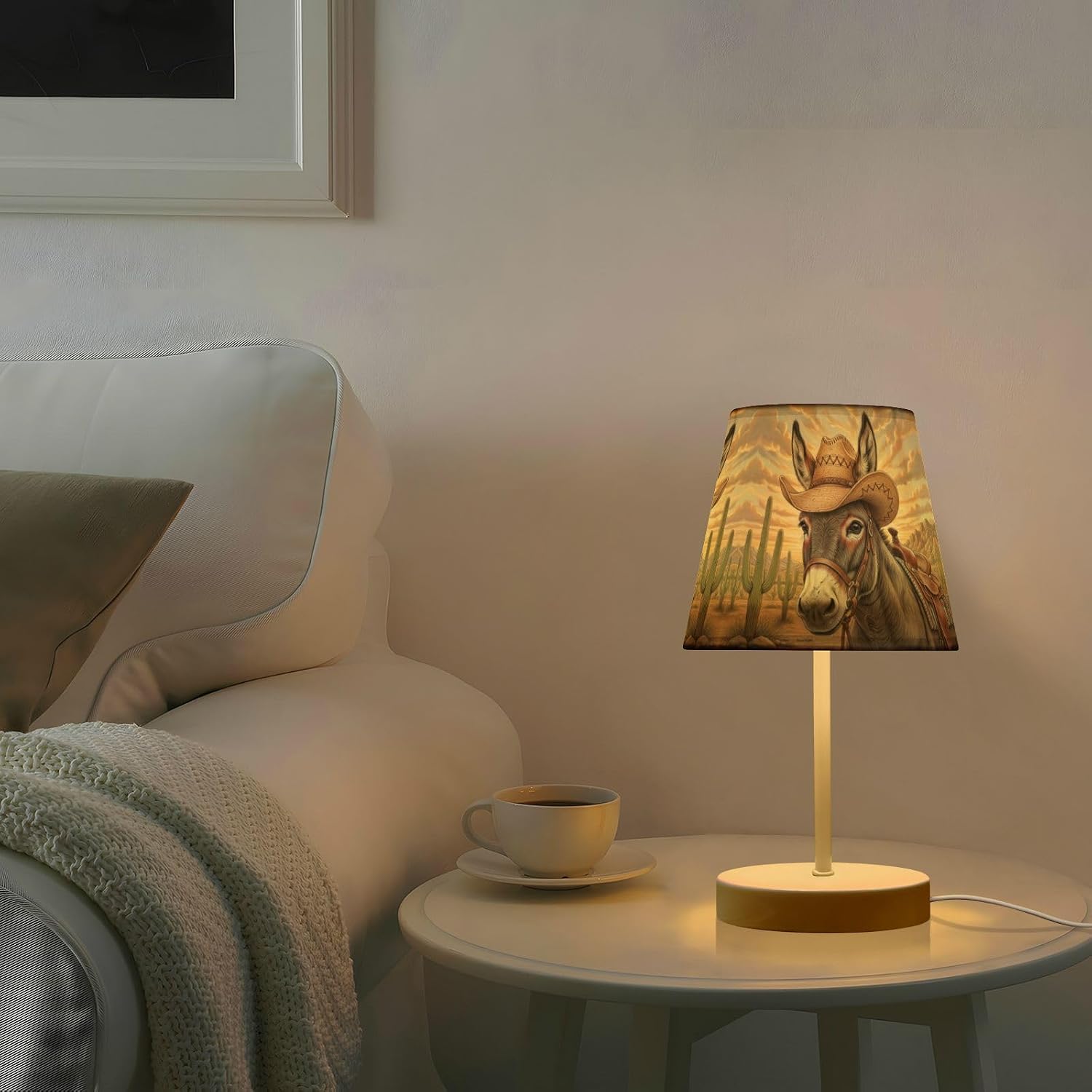 ALAZA Donkey Cowboy Desert Dimmable Table Lamp for Bedroom Desk lamp Bedside Night Lamp with USB Port,Small Lamps with Fabric Shade for Home Office Restaurant