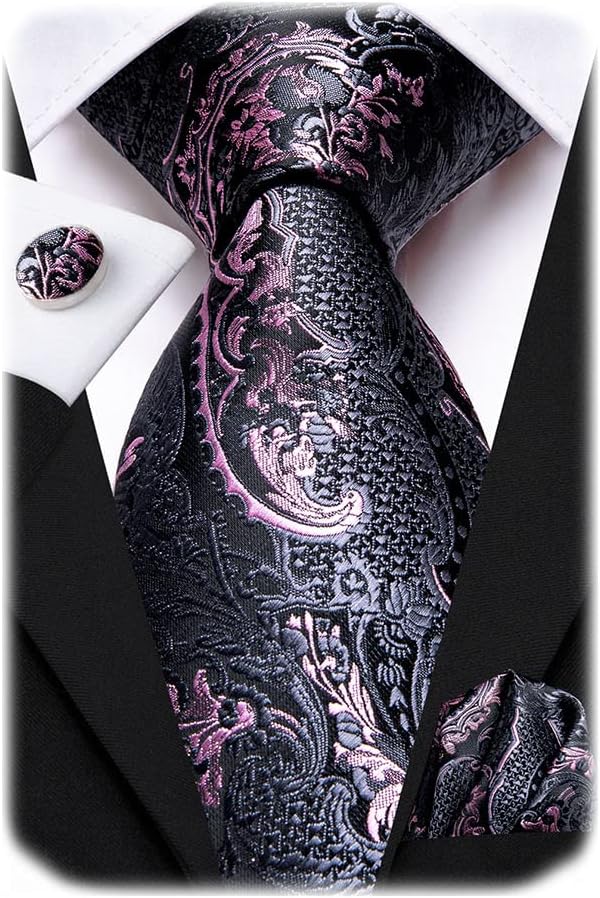 Hi-Tie Silk Paisley Ties for Men Necktie Pocket Square Cufflinks Set Foral Tie Sets Formal Business