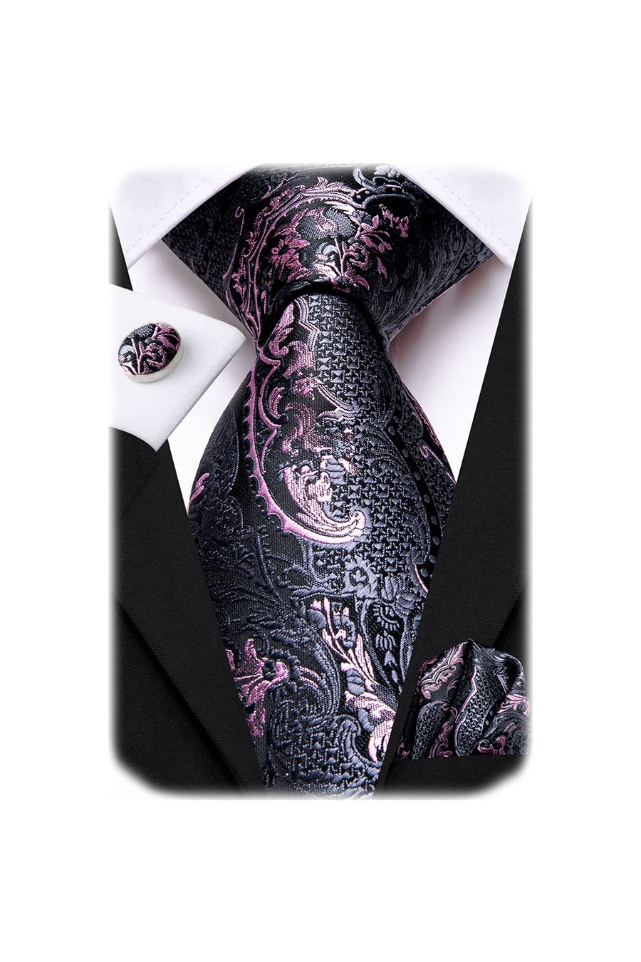Silk Paisley Ties for Men Necktie Pocket Square Cufflinks Set Foral Tie Sets Formal Business