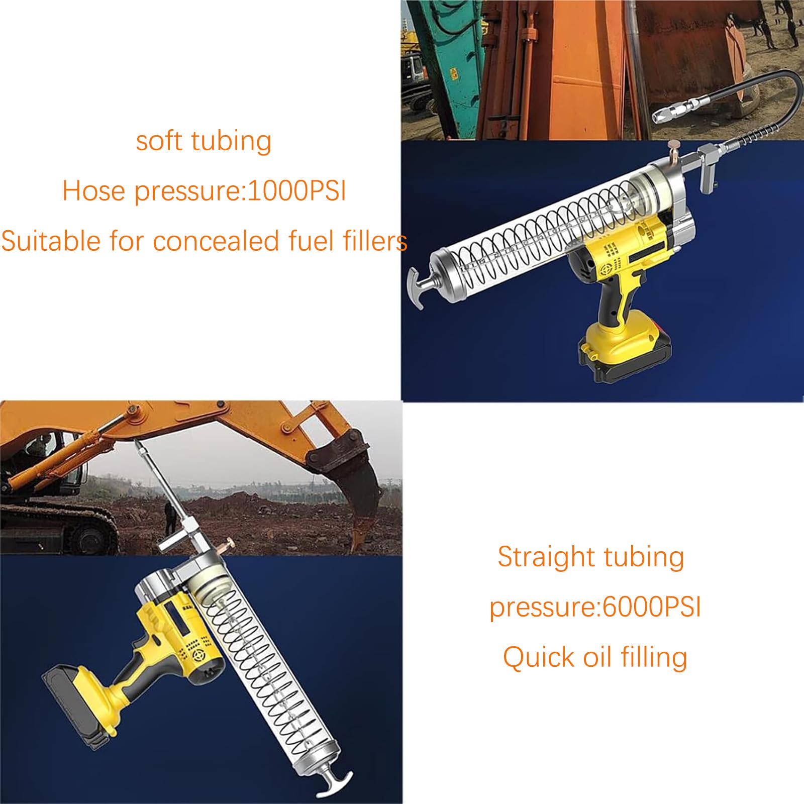 Akumulatorowy pistolet do smarowania, 18 V, wytrzymały elektryczny smarownik, 7000 PSI, zawiera 2 baterie, ładowarkę, łącznik obrotowy i futerał do przenoszenia do samochodów, ciężarówek i maszyn