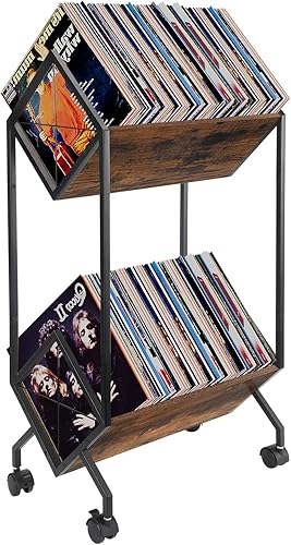 YINMIT Soporte para discos de vinilo, estante de almacenamiento de discos de vinilo de 160-200 LP, pantalla de discos de vinilo de montaje rápido,