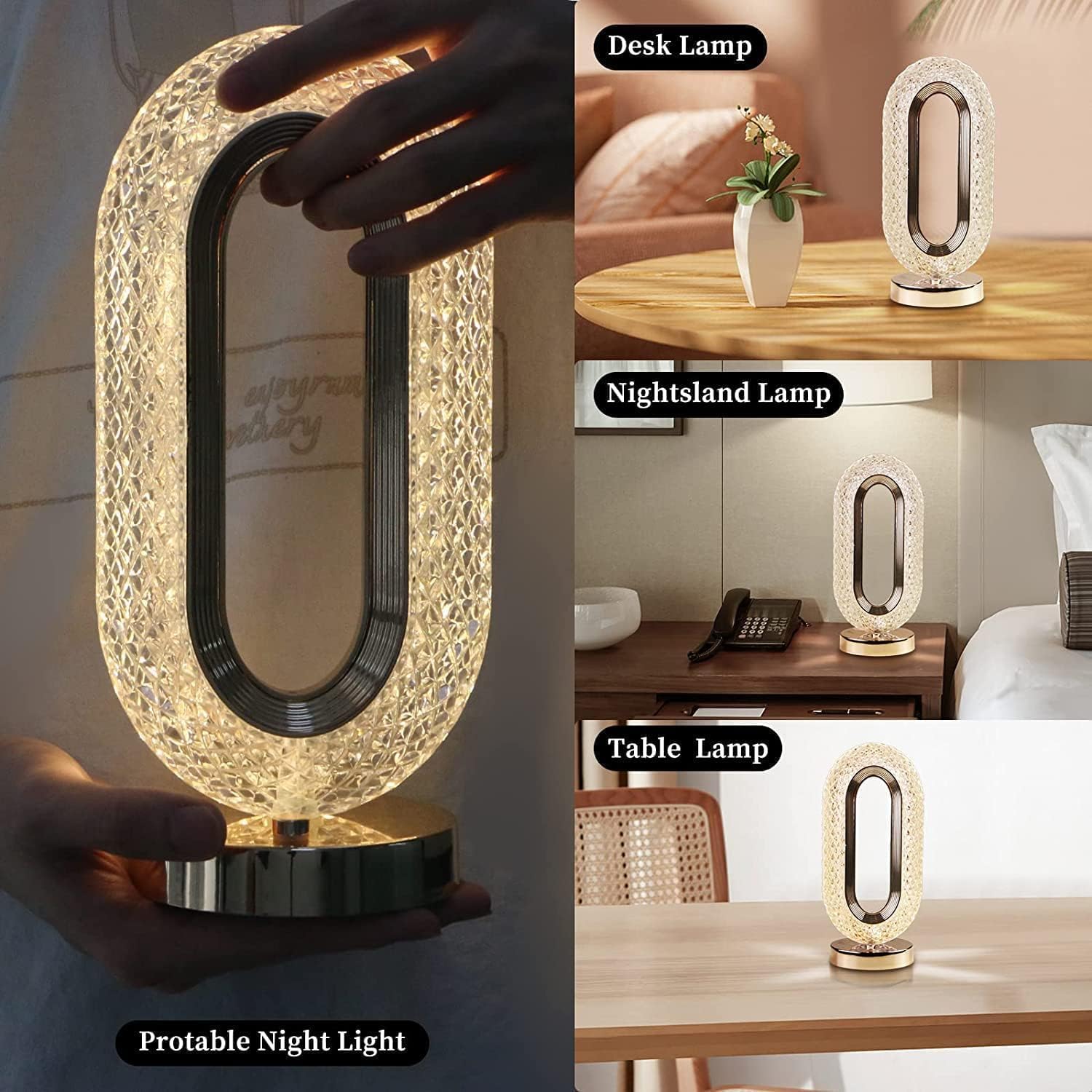 ONISWELL Crystal LED Table Lamp with Oval Design | Touch Control Night Lamp for Bedroom, Living Room & Study | Decorative Crystal Light with Soft Glow for Home Interior Lighting Use 3