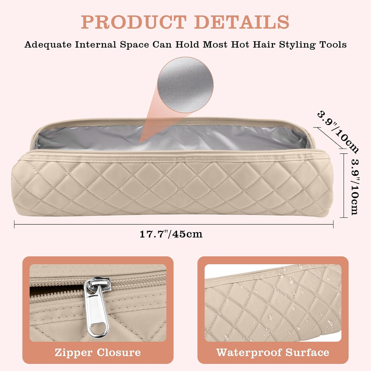 Large Hot Hair Tools Organizer Bag Portable Travel Heat Resistant Storage Case Pouch for Curling Irons, Flat Irons, Hair Straighteners and Styling Tools(17.7" x 3.9") - Image 3