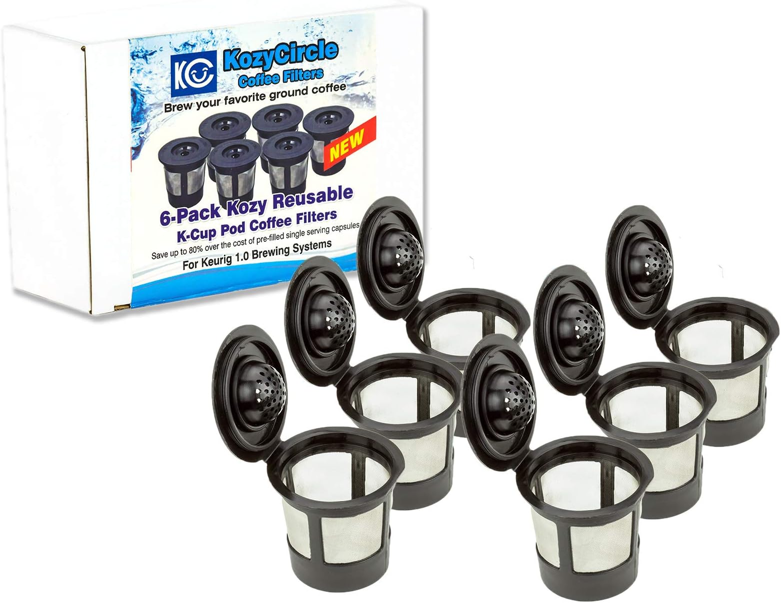 6-Pack Reusable Refillable Single K-cup Compatible with Keurig 1.0 Brewers – KozyCircle Coffee Replacement Mesh Filter Pods with Lids – Perfect Gift for Coffee Lovers