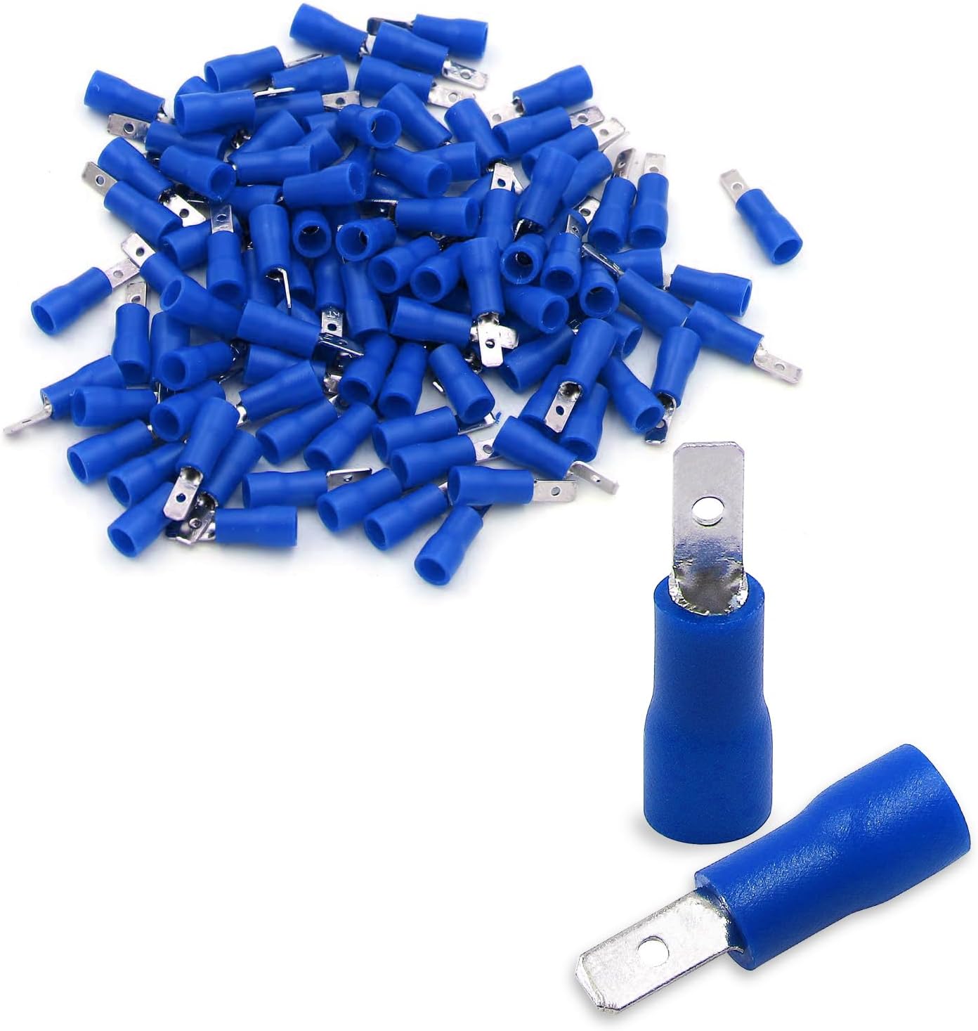 100-Pack 0.11" Male Quick Disconnect Spade Connectors,16-14 AWG 2.8mm, Insulated Terminals Blue
