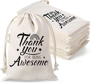 30 Pcs Thank you Gift Drawstring Bags 5 x 7 Inch Thank You for Being Awesome Appreciation Gift Bags Candy Bags Bulk for Employee Coworker Teacher, Lovely Gift Bag for Holiday Party