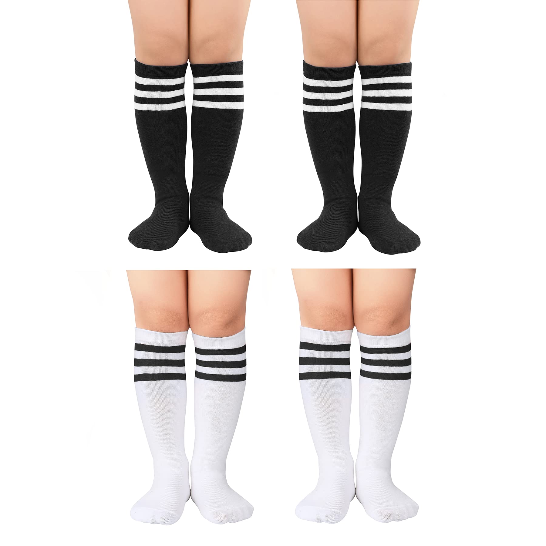 Zando 4 Pairs Kids Soccer Socks Athletic Youth Boys Girls Knee High Socks