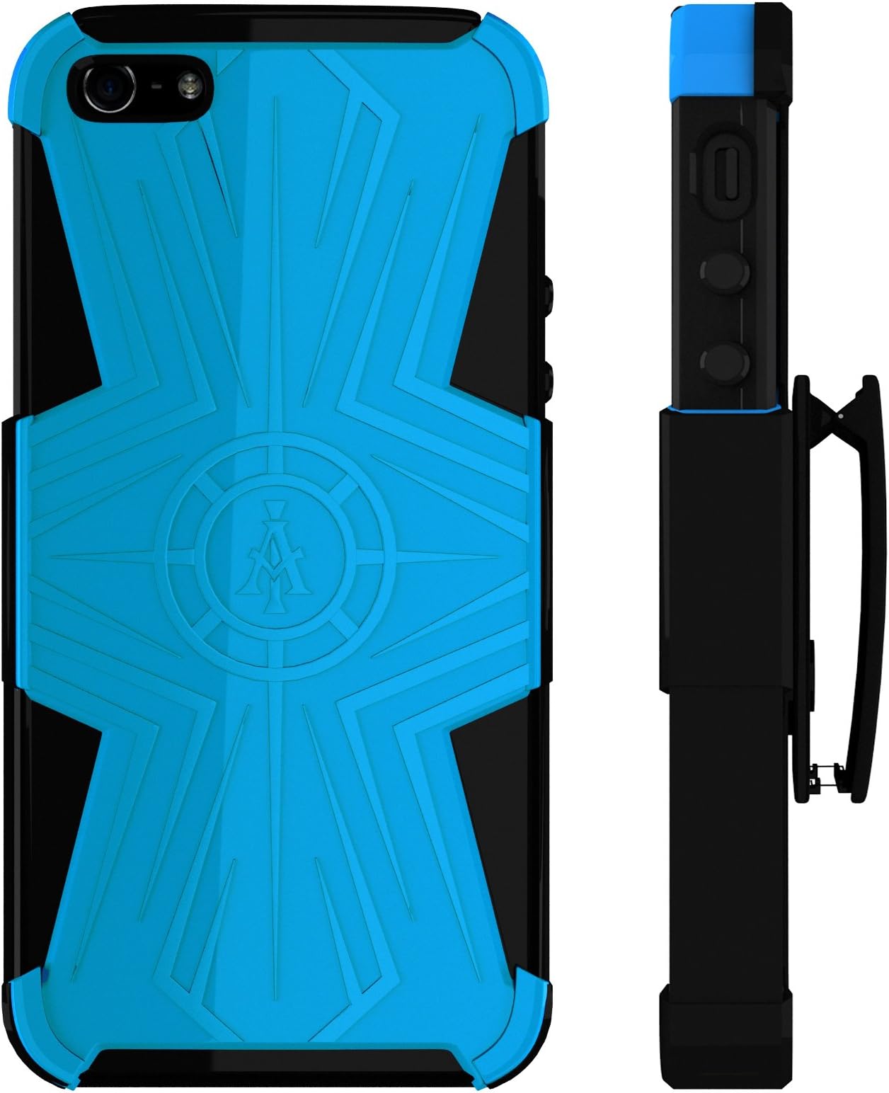 iPhone 4 Case - Ariza Imperial® Designer Case for iPhone 4 / 4S - The Best Protective Cover for 4S - Slim Grip with Hard Shell - Hybrid Silicon Skin for Men & Girls - Top Durable Protection - FREE Holster Belt Clip / Kick Stand Included - Lifetime Warranty - Dualcom Series (Blue and Black)