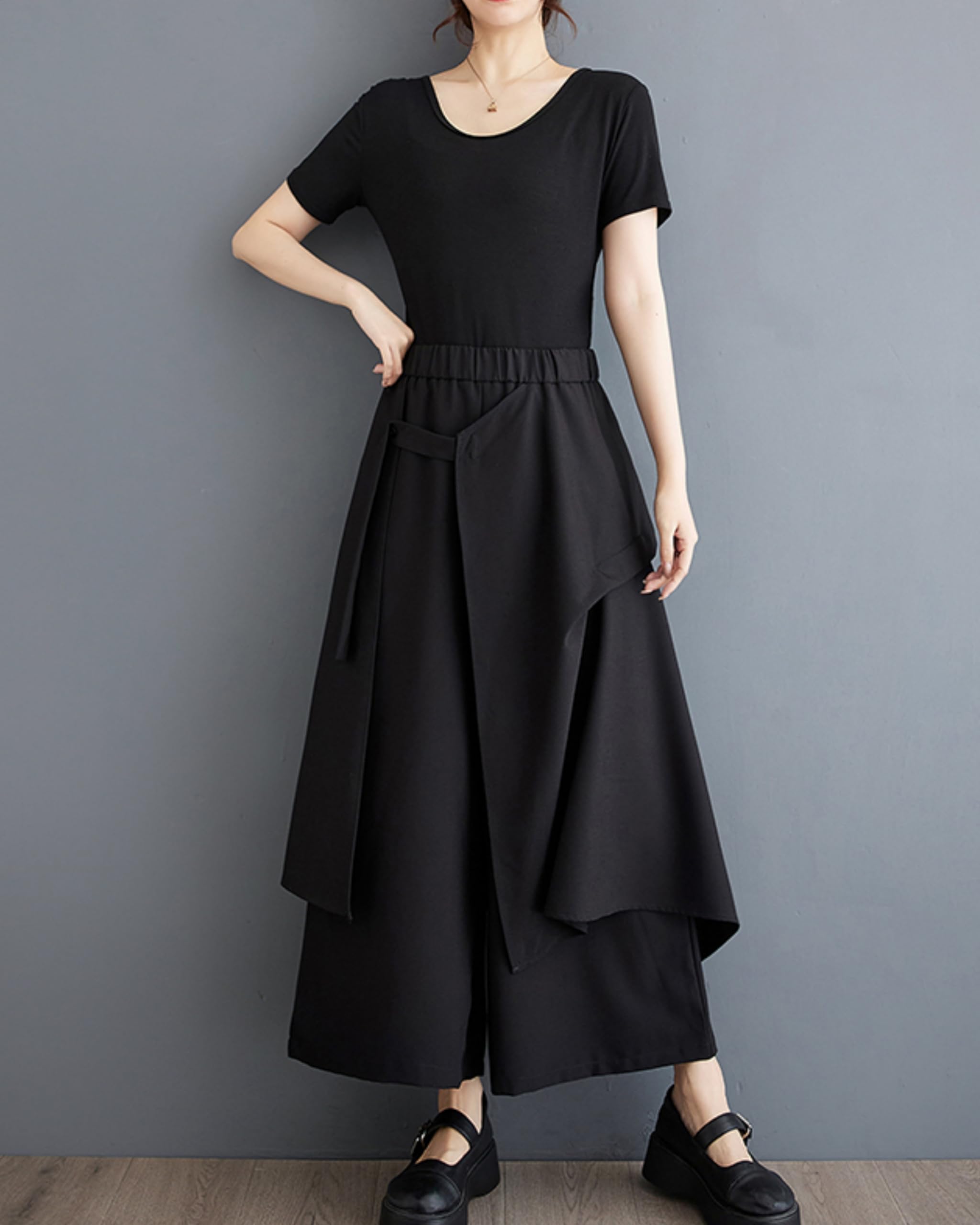 ellazhu Damen Oversized Unregelmäßige Drop Crotch Weites Bein Hakama Kordelzug Harem Hose GZ194 A