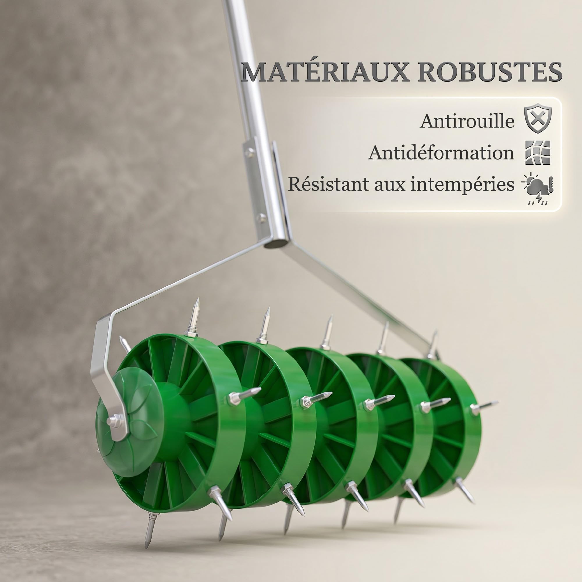 Outsunny Rouleau Aérateur de Pelouse Manuel 45 x 21 x 140 cm Vert Foncé