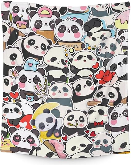 Panda Blanket Gifts - 40"x50" Cute Throw Blanket for Kids, Adults - Black Soft Fuzzy Blankets for Couch & Sofa