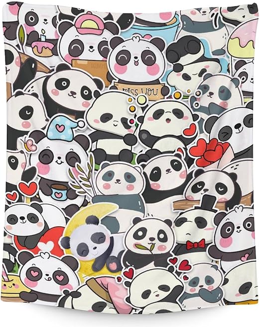 Panda Blanket Gifts - 40"x50" Cute Throw Blanket for Kids, Adults - Black Soft Fuzzy Blankets for Couch & Sofa