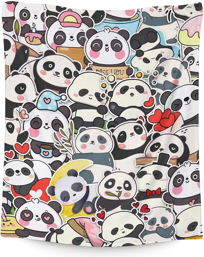 Panda Blanket Gifts - 40"x50" Cute Throw Blanket for Kids, Adults - Black Soft Fuzzy Blankets for Couch & Sofa