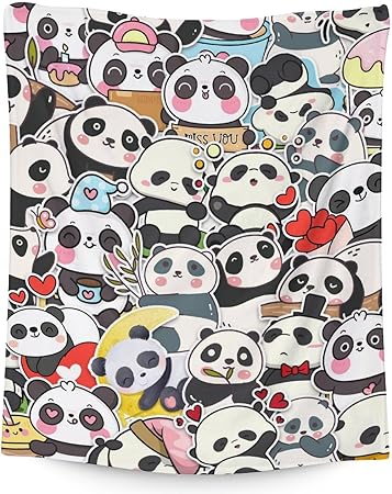 Panda Blanket Gifts - 40"x50" Cute Throw Blanket for Kids, Adults - Black Soft Fuzzy Blankets for Couch & Sofa