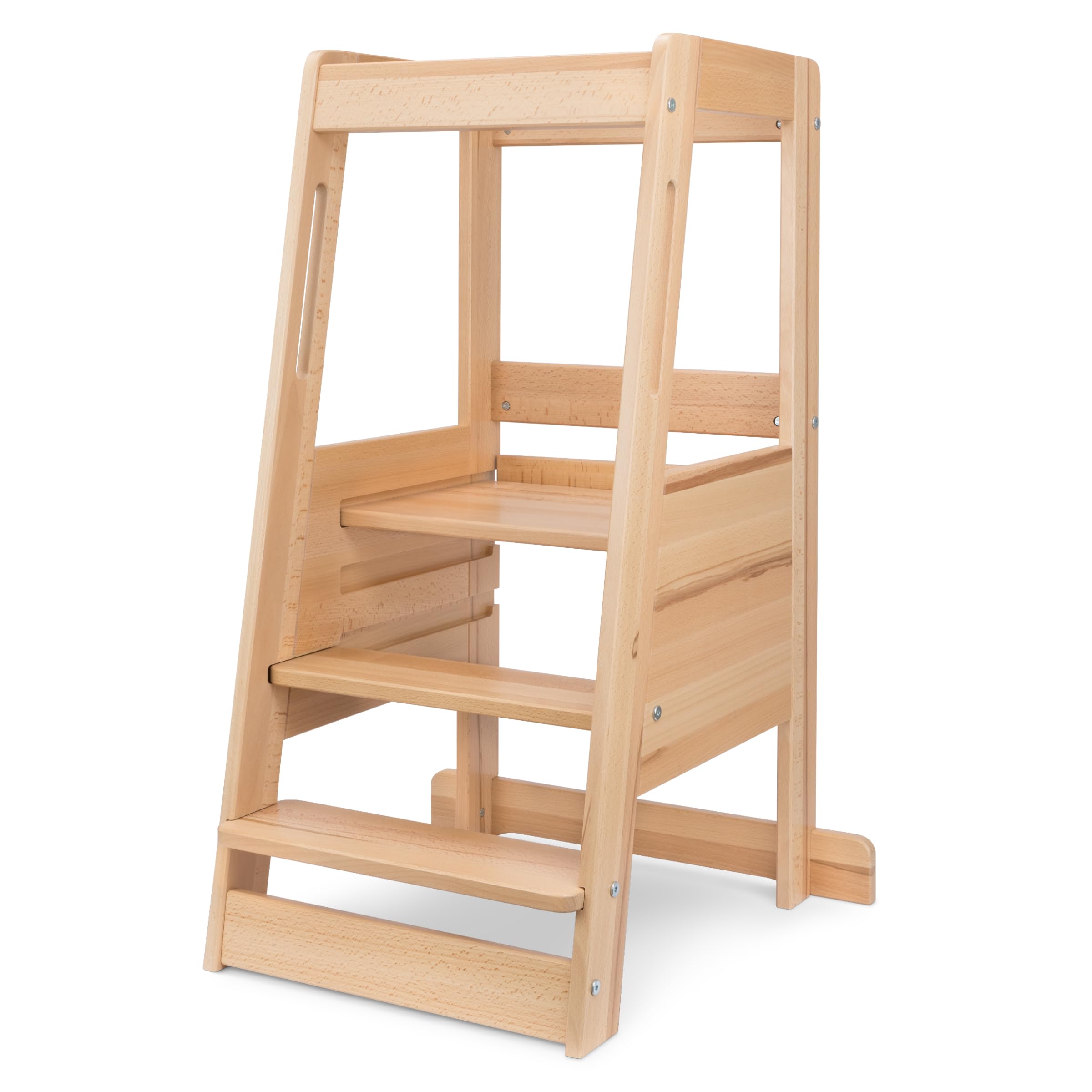 Ehrenkind® Lernturm mit Kleinkindstufe, höhenverstellbar 3-Fach, Montessori Küchenturm für Kinder ab ca. 1 Jahr, FSC®-zertifiziertes Buchenholz, Kitchen Helper, belastbar bis 40 kg, Klarlack
