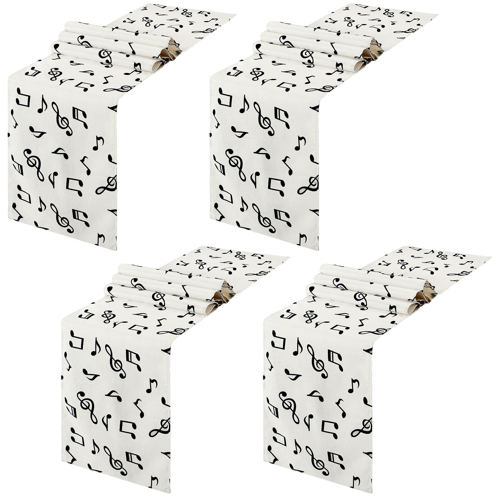 Peryiter 4 Pcs Linen Music Table Runner Musical Notes Piano Table Runner for Music Party Decor for Jazz Wedding Bridal Shower Birthday Patry Supplies,