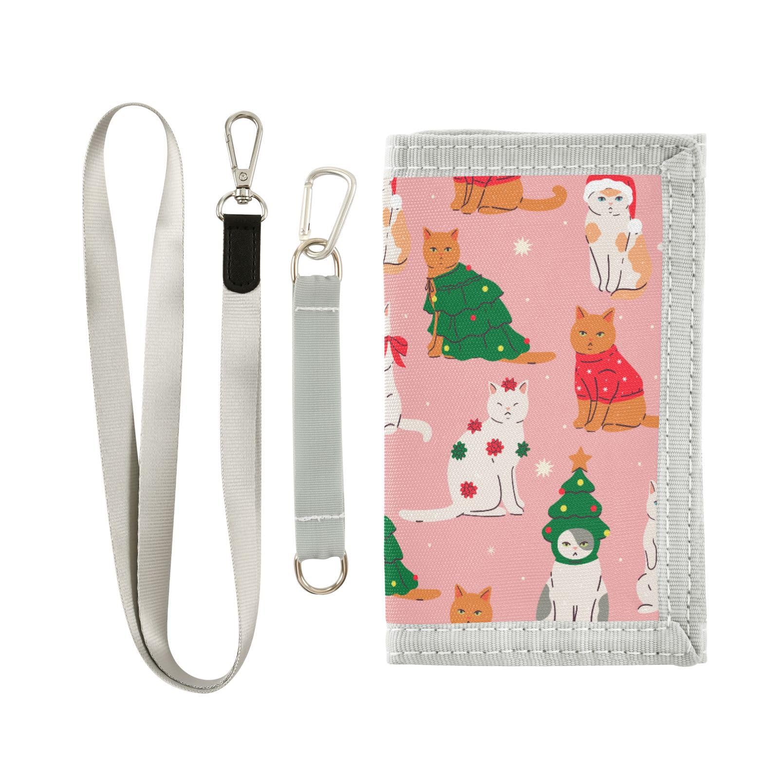 JHKKU Christmas Cats Kids Wallet for Boys Girls, Teen Canvas Trifold Purse with Zipper Coin Pocket