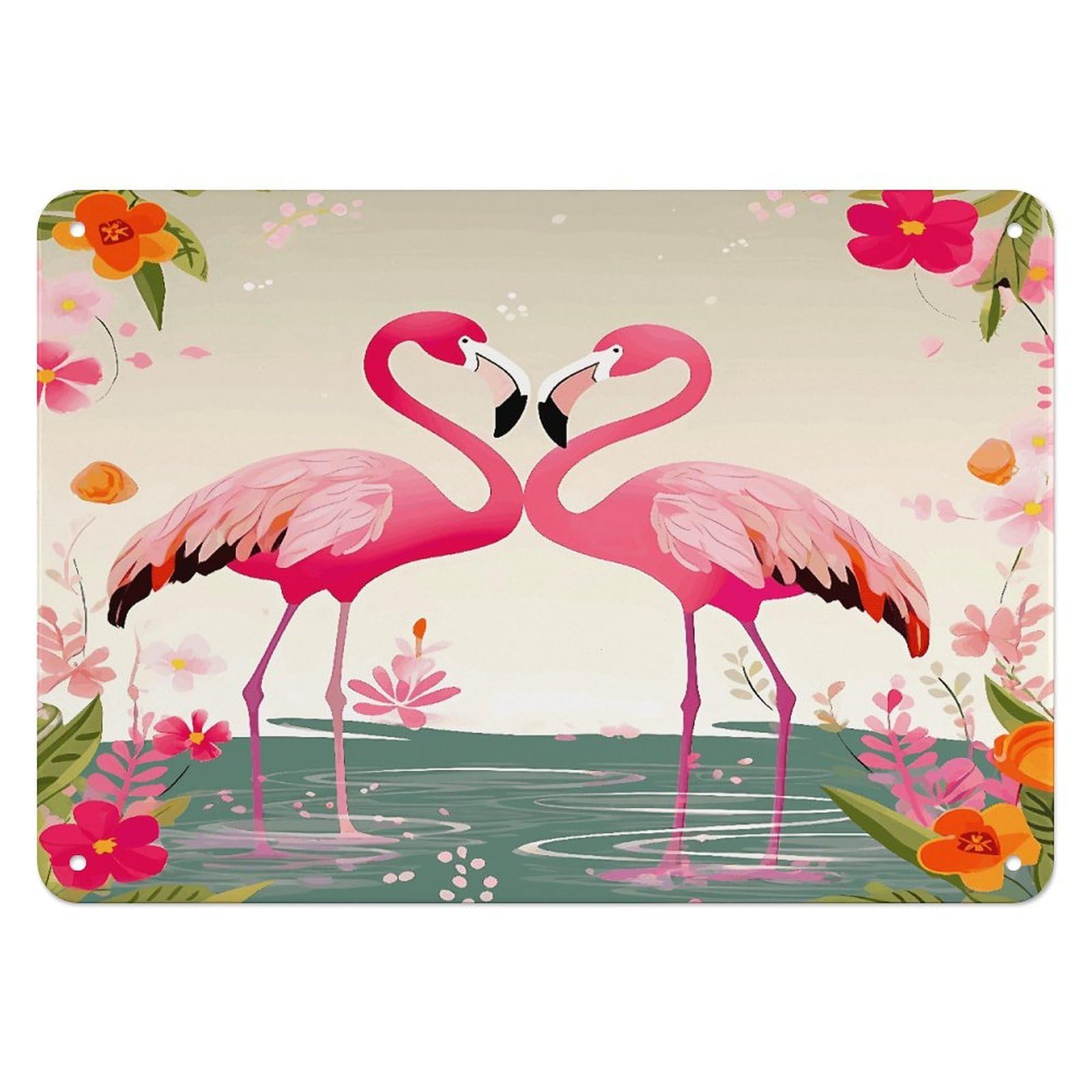Fodpand Style Flamingos And Flowers Retro Vintage Metal Tin Sign,Wall Art Decor Garden Plaque Poster For Bedrooms Yard Bars Pubs Patios Porches 7.9X5.5 Inch