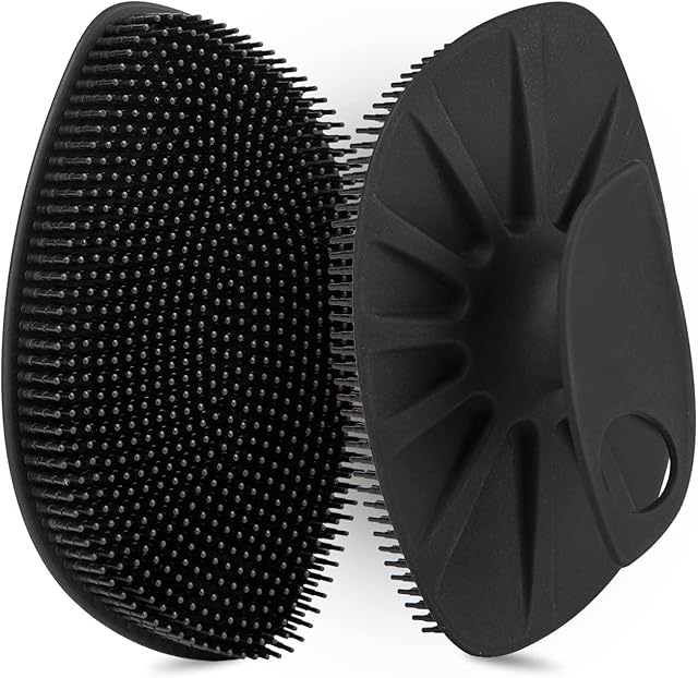 HieerBus Silicone Body Scrubber Brush,Bath Exfoliating Loofah Washing Sponge in Shower for All Kinds of Skins-Easy to Use and Clean,Well Lather and Quickly Dry (Type3-Black)