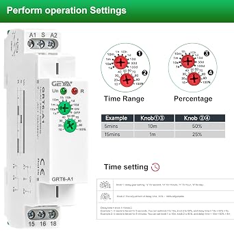 GEYA 1 Output 10A Delay Off Single Function Time Relay Electronic Adjustable Power Off Timer Delay Relay Rail Modular,DIN Rail Mount(GRT6-B1,AC/DC24V-240V)