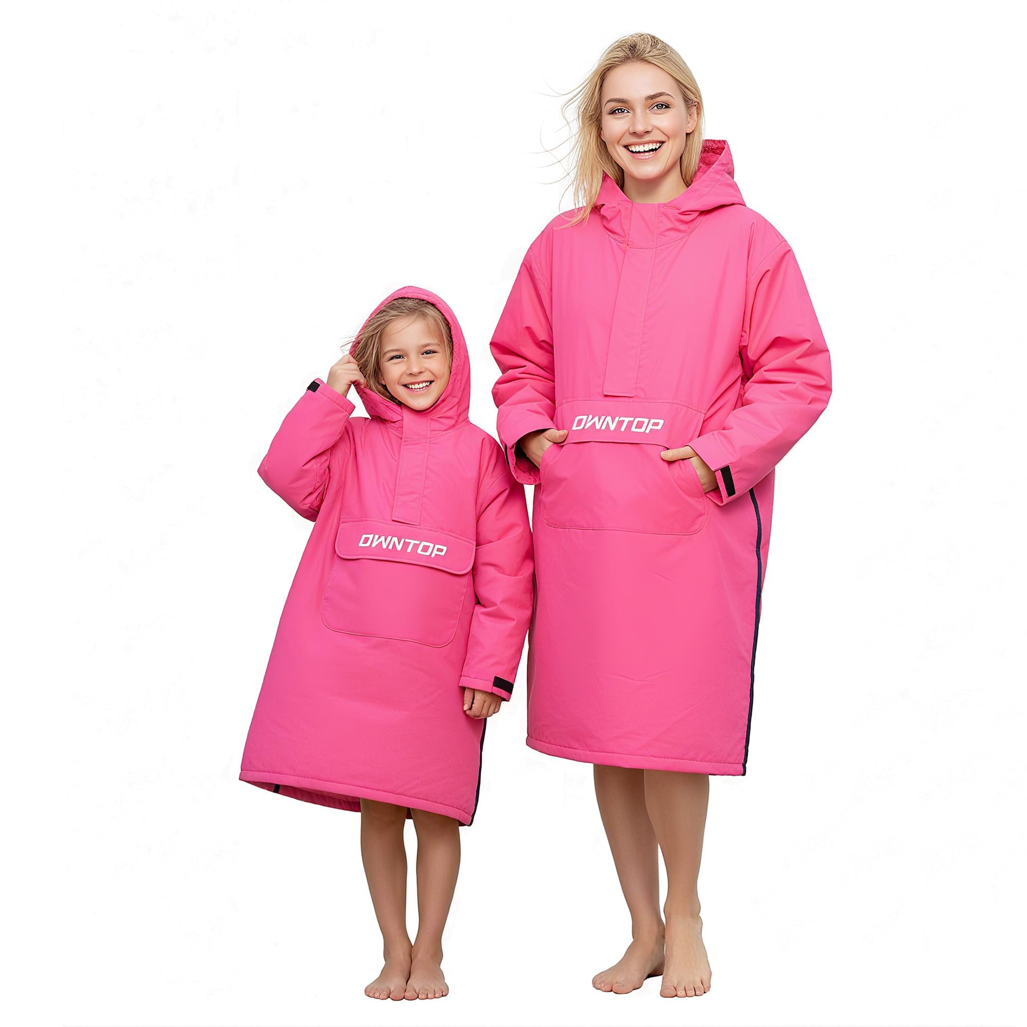 Owntop Wickelmantel für Erwachsene Kinder – Wasserdichter Halbzipfel-Kapuzenmantel mit Sherpa-Fleece-Futter | Winddichte Langarm Trockenmantel | Übergroßer Wärmemantel für Schwimmen Surfen Strand