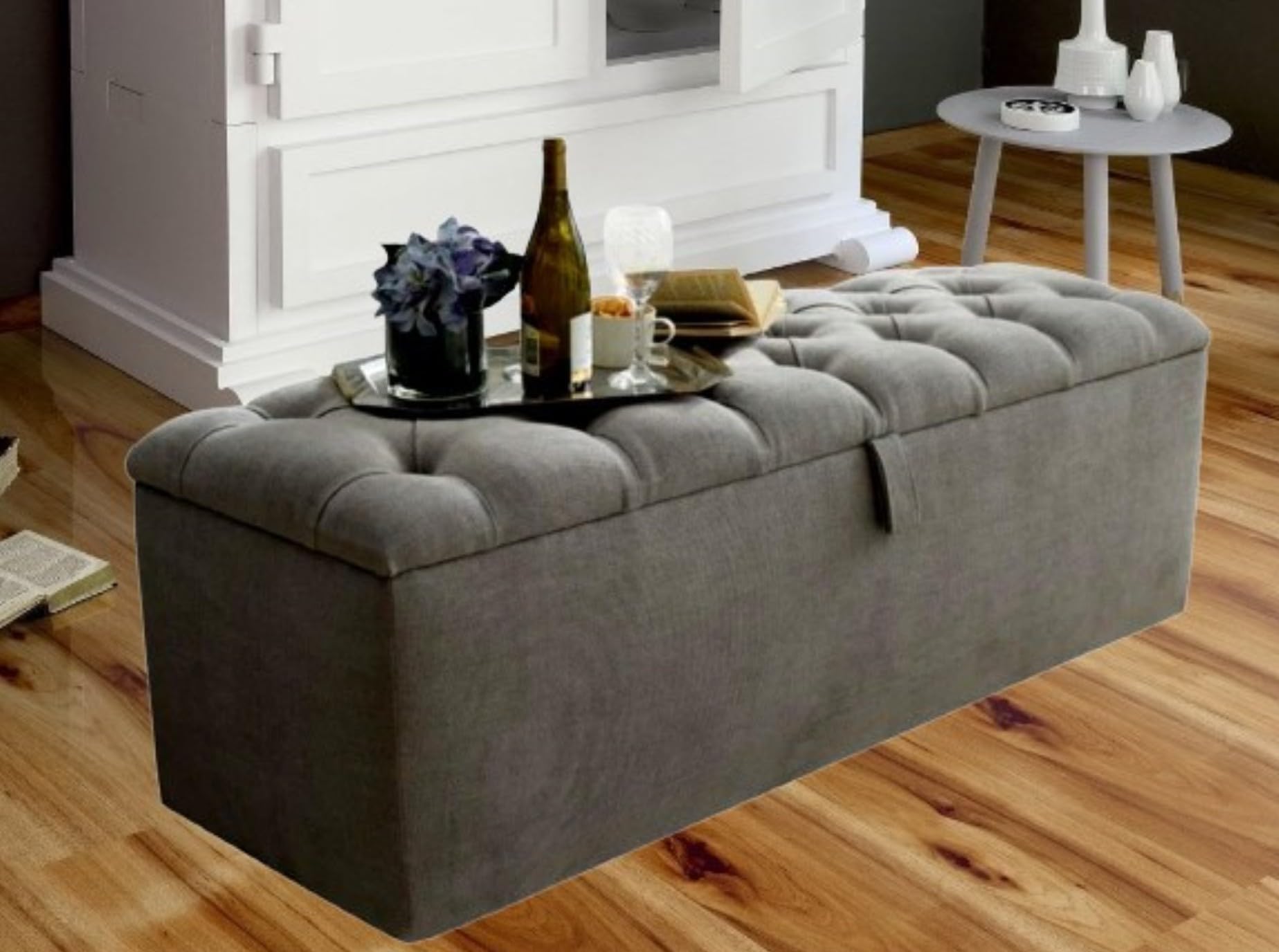 luxisleepltd Beautiful Colchester Crushed Velvet Fabric ottoman storage box blanket box,Living room,Bed room (Cream, Large)