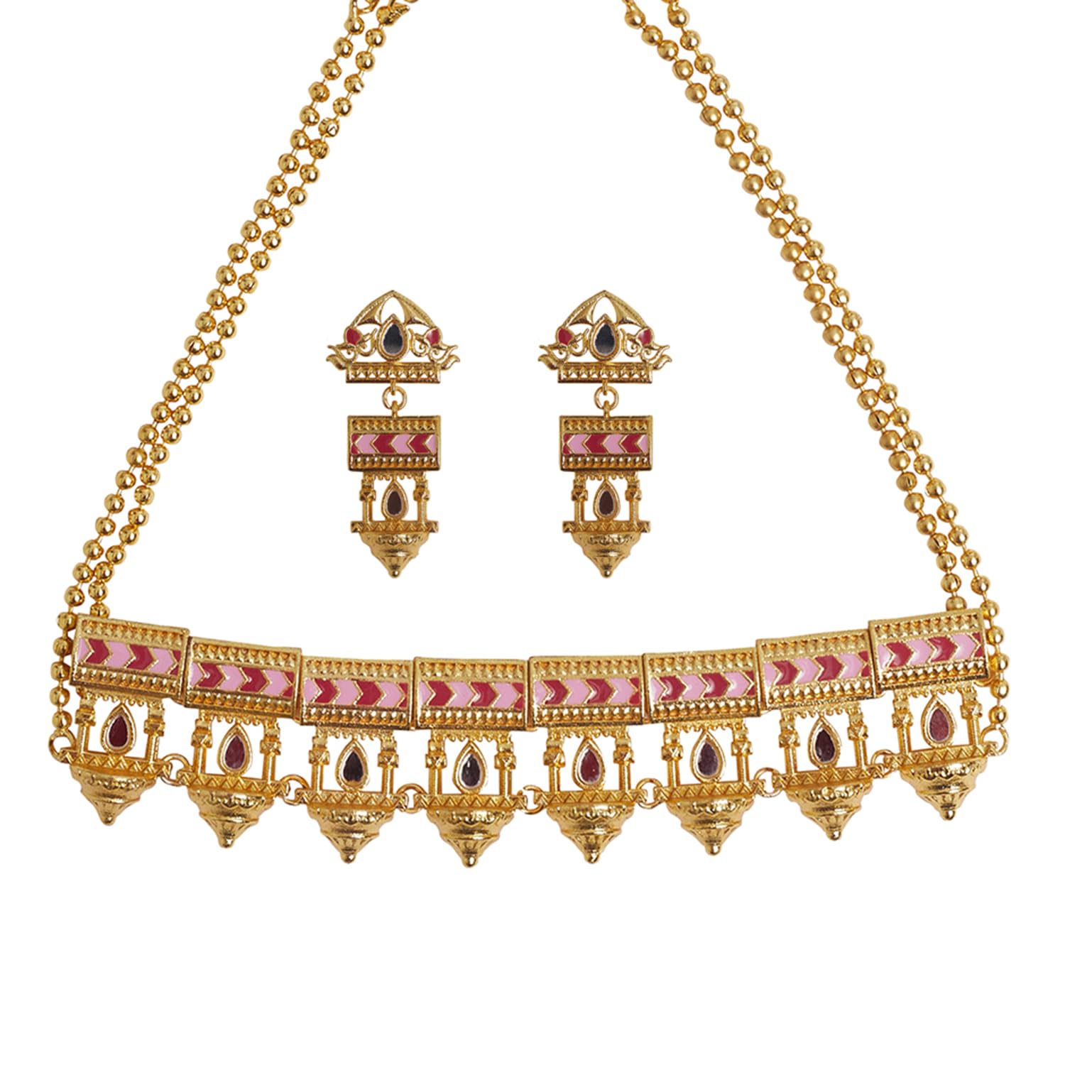 Festive Hues Dye Gold Temple Designed Jewellery Set For Women, Jewellery Set For Women, Womens Gift, Gift For Her-image-42