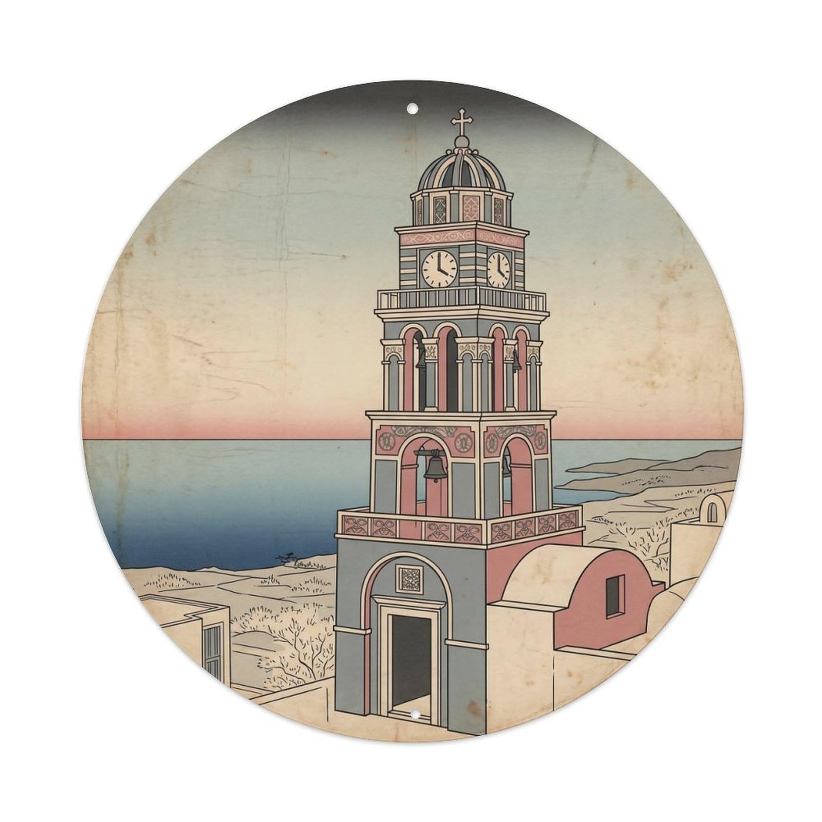Megalochori Bell Tower Santorini Greece Greek Island Metal Tin Sign