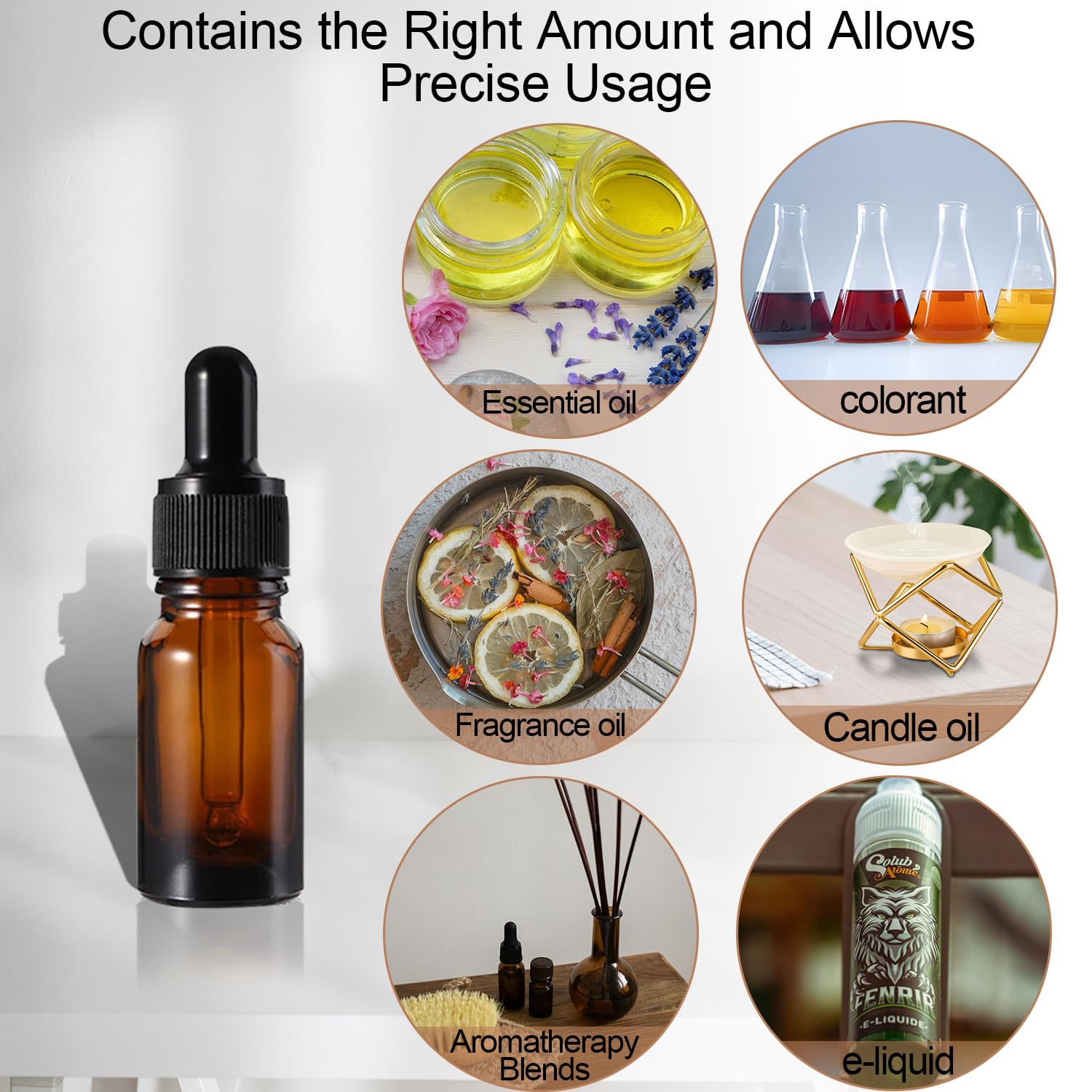 Lot de 30 flacons compte-gouttes en verre ambré de 15 ml pour huiles essentielles, parfums, liquides, laboratoires de chimie
