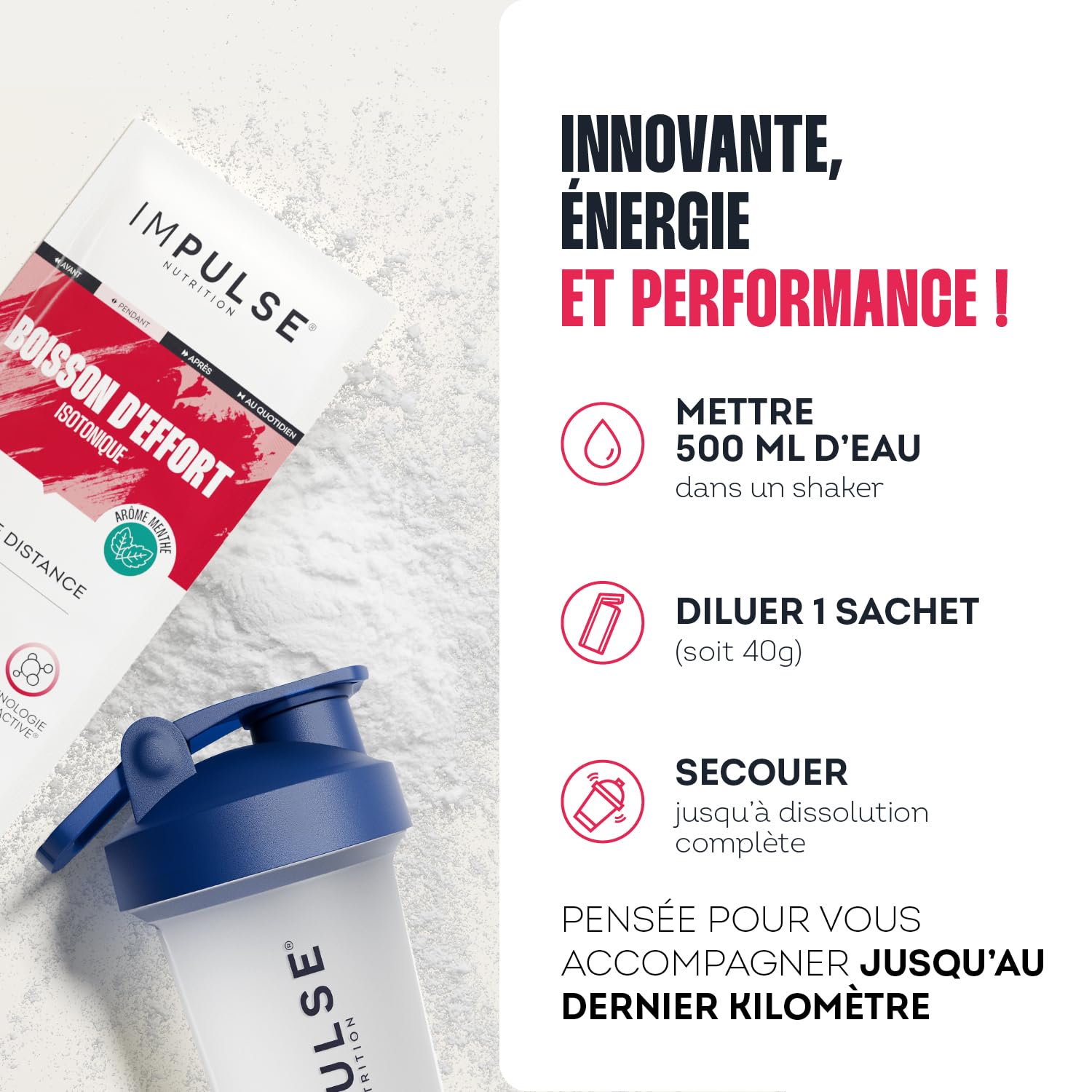 Impulse Nutrition - Boisson isotonique d’effort Saveur Menthe avec 3 glucides, électrolytes, BCAA - Énergie, Hydratation, Récupération - Pour les Longues distances - 10 sachets - Fabriqué en France